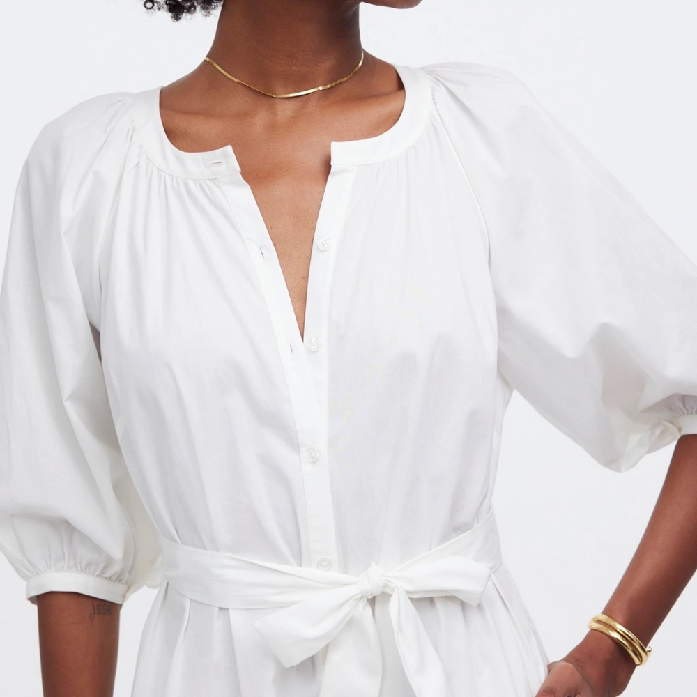 Madewell Tie-Waist Button-Front Midi Dress in Poplin - Picture 5 of 10